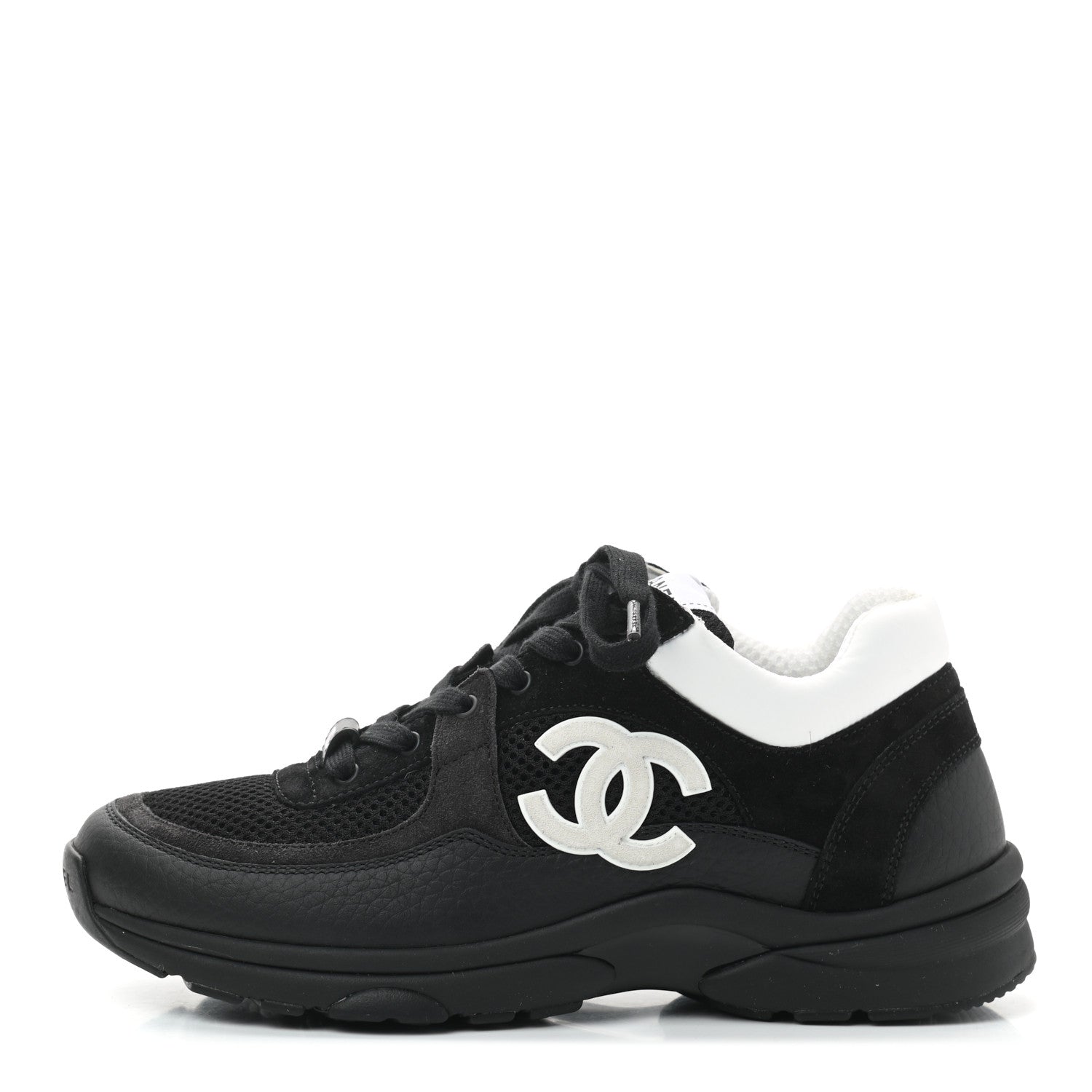 Chanel Mesh Suede Grained Calfskin Womens CC Sneakers 38 Black White 1 of 6