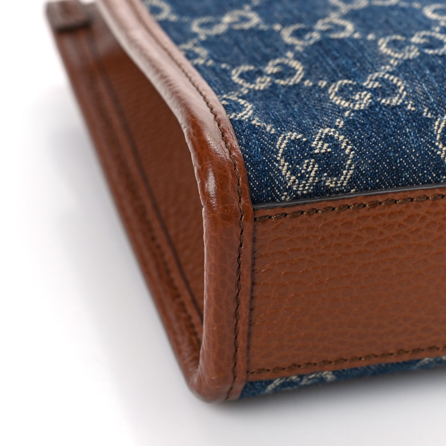 New Denim GG Monogram Dollar Calfskin Mini Retro Interlocking G Tote Bag Blue Tea Cuir Epilog