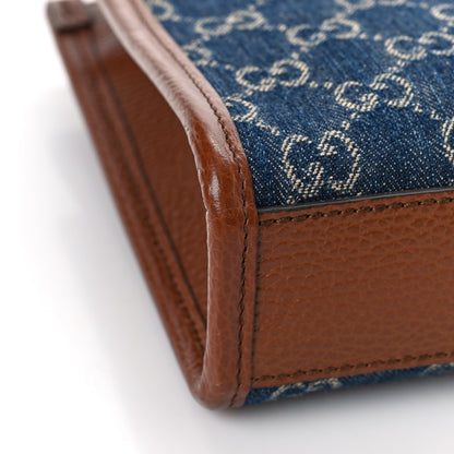 Gucci New Denim GG Monogram Dollar Calfskin Mini Retro Interlocking G Tote Bag Blue Tea Cuir Epilog 8 of 10