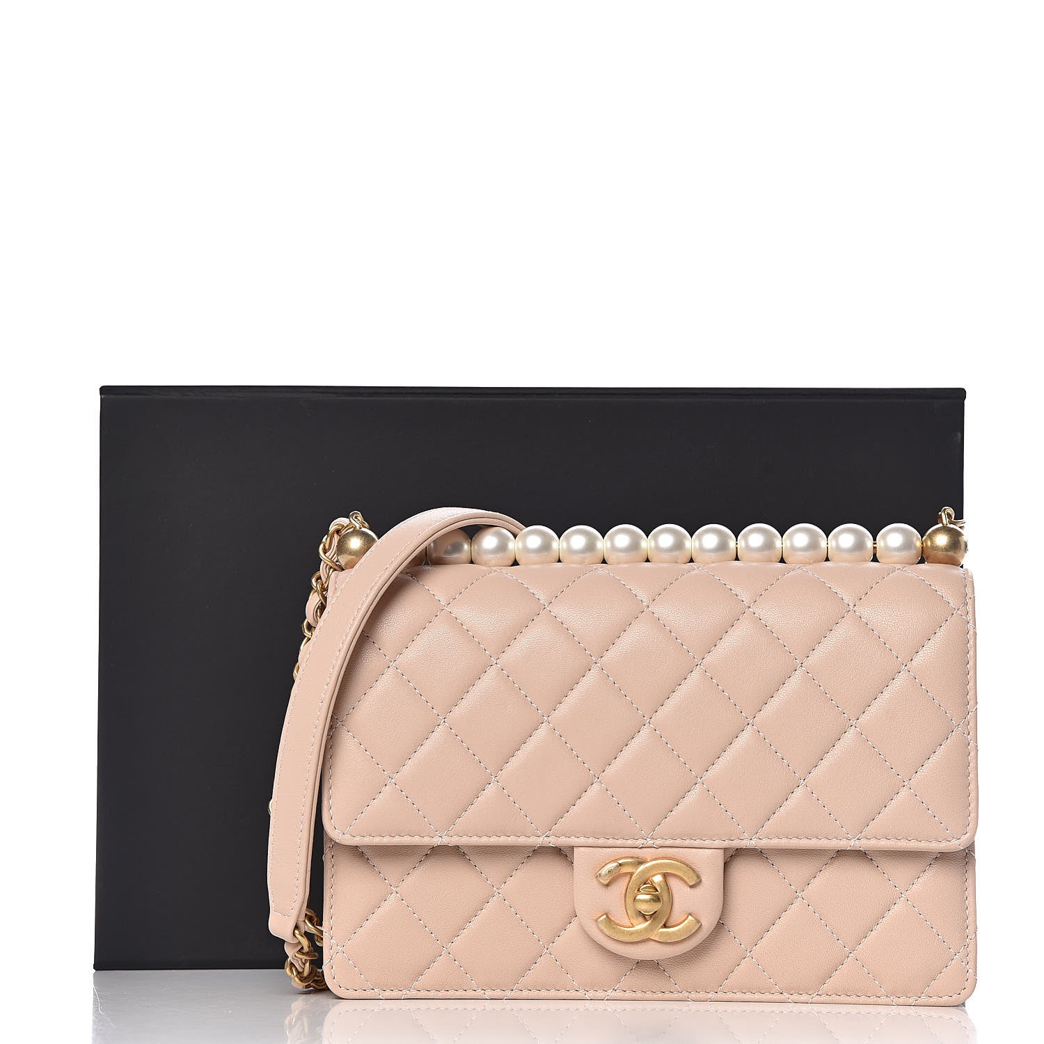 Chanel Lambskin Quilted Small Chic Pearls Flap Beige 12 of 12