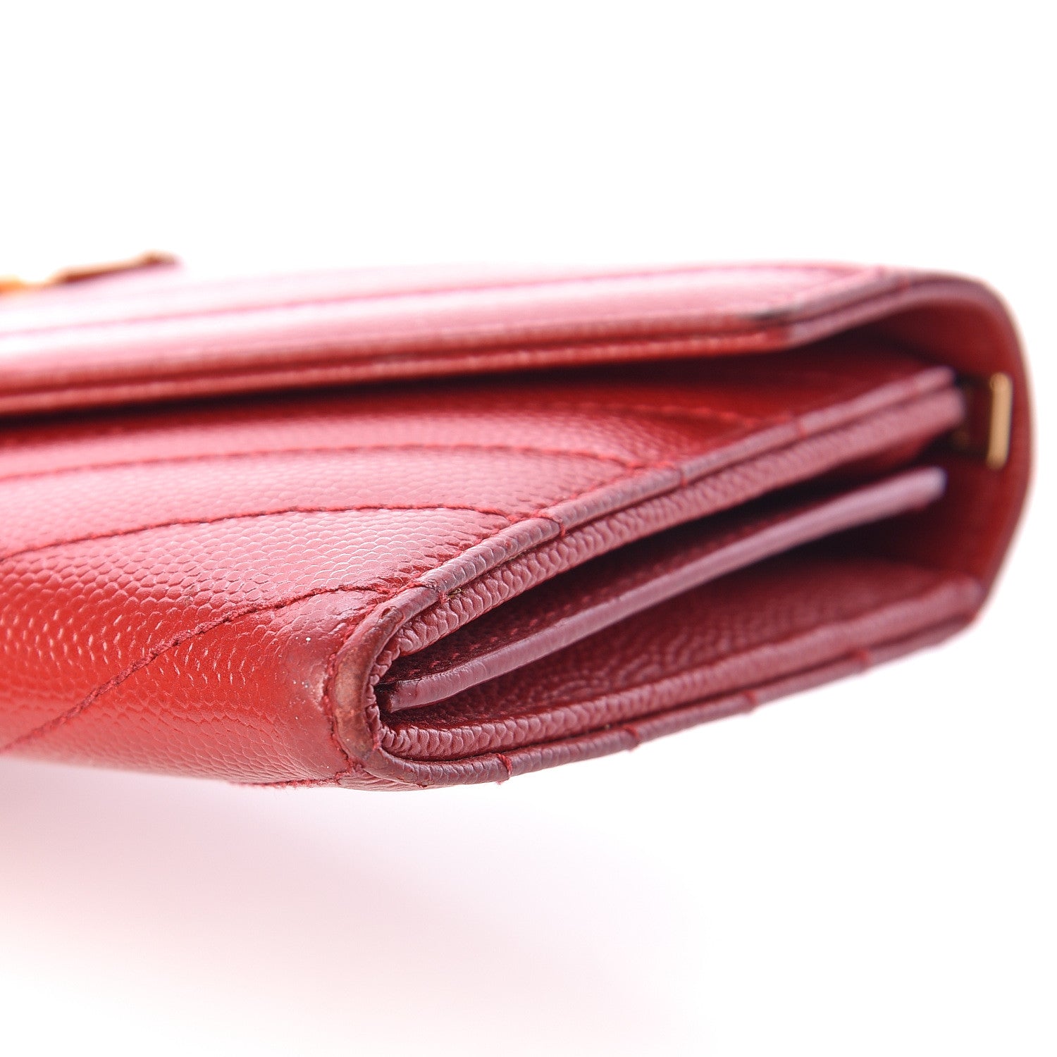 Saint Laurent Grain De Poudre Matelasse Chevron Monogram Flap Wallet Red 10 of 15
