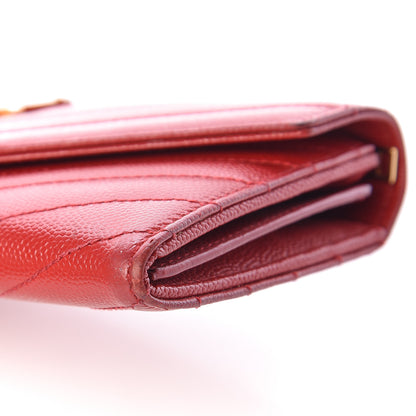 Saint Laurent Grain De Poudre Matelasse Chevron Monogram Flap Wallet Red 10 of 15