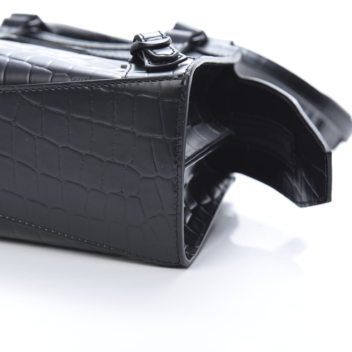 Semi Shiny Calfskin Crocodile Embossed Neo Classic Black Hardware Mini City Black