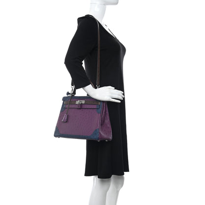 Hermes Ostrich Ghillies Kelly Retourne 32 Violine Bleu De Malte Marron 2 of 12