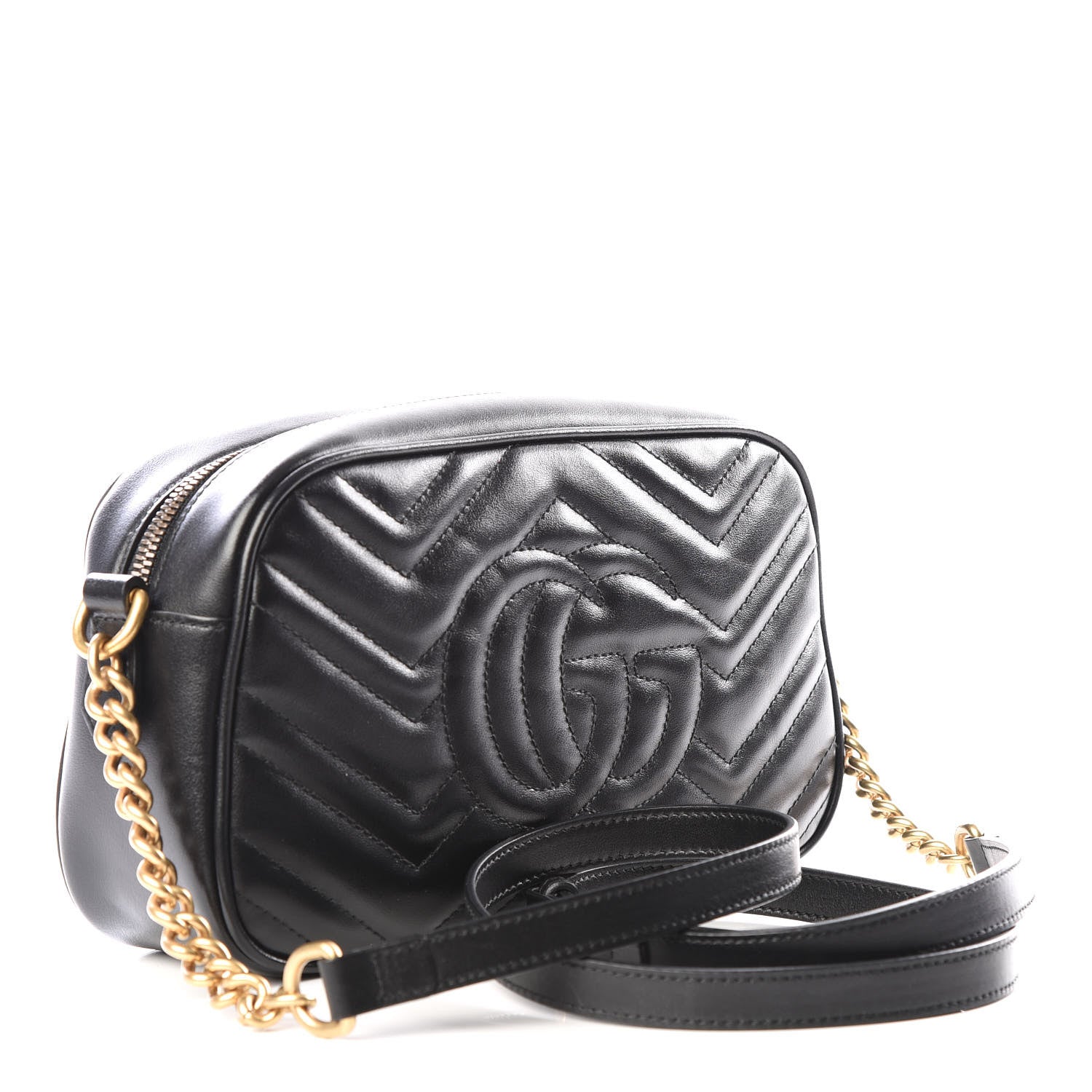 Gucci Calfskin Matelasse Small GG Marmont Chain Shoulder Bag Black 2 of 9