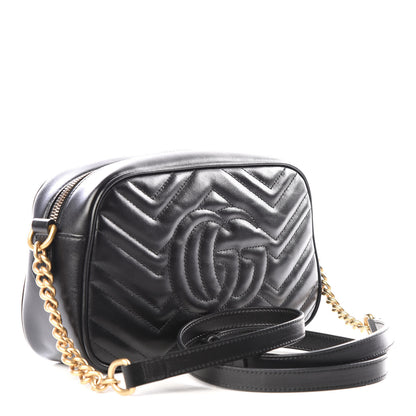 Gucci Calfskin Matelasse Small GG Marmont Chain Shoulder Bag Black 2 of 9