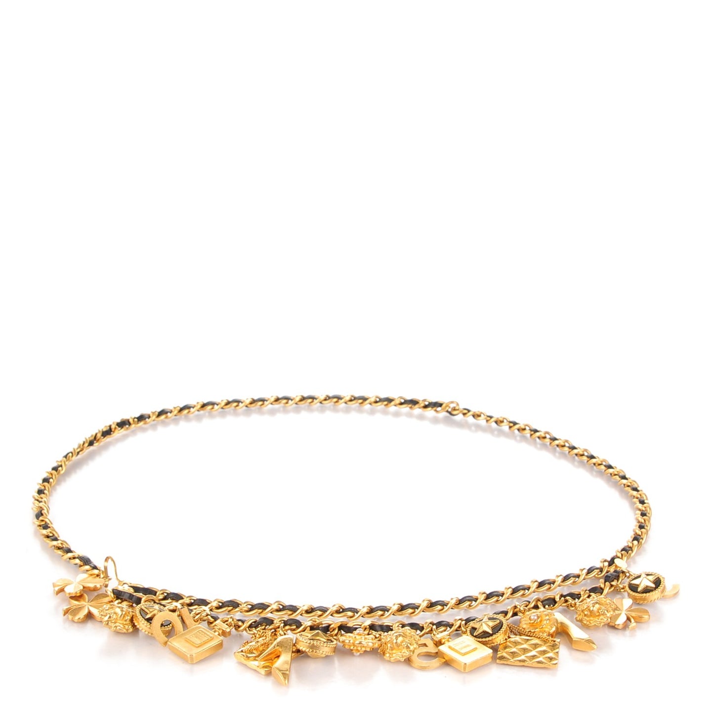Lambskin Chain Iconic Charm Belt Black Gold