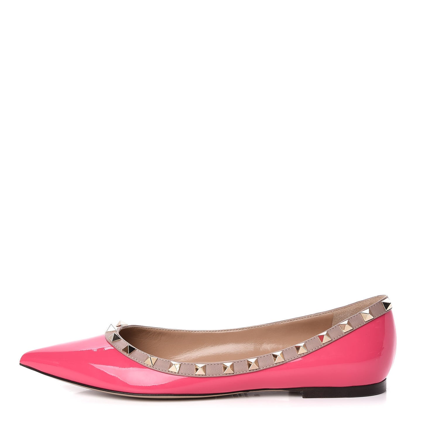 Patent Nappa Rockstud Ballerina Flats 40 Peony Poudre