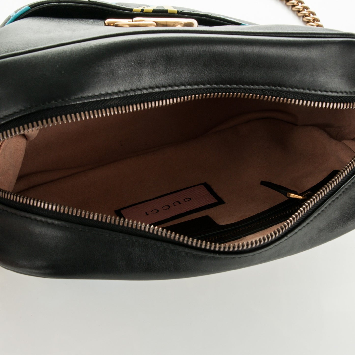 Calfskin Matelasse GucciGhost Medium GG Marmont Chain Shoulder Bag Black New Acquamarine
