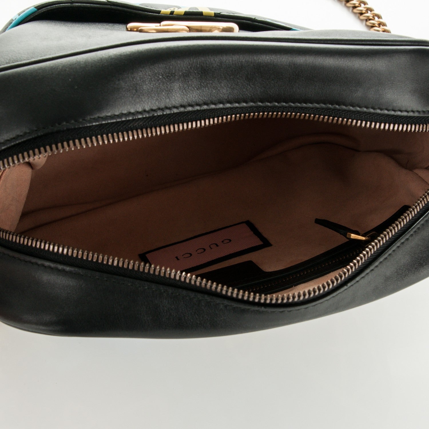 Gucci Calfskin Matelasse GucciGhost Medium GG Marmont Chain Shoulder Bag Black New Acquamarine 5 of 7