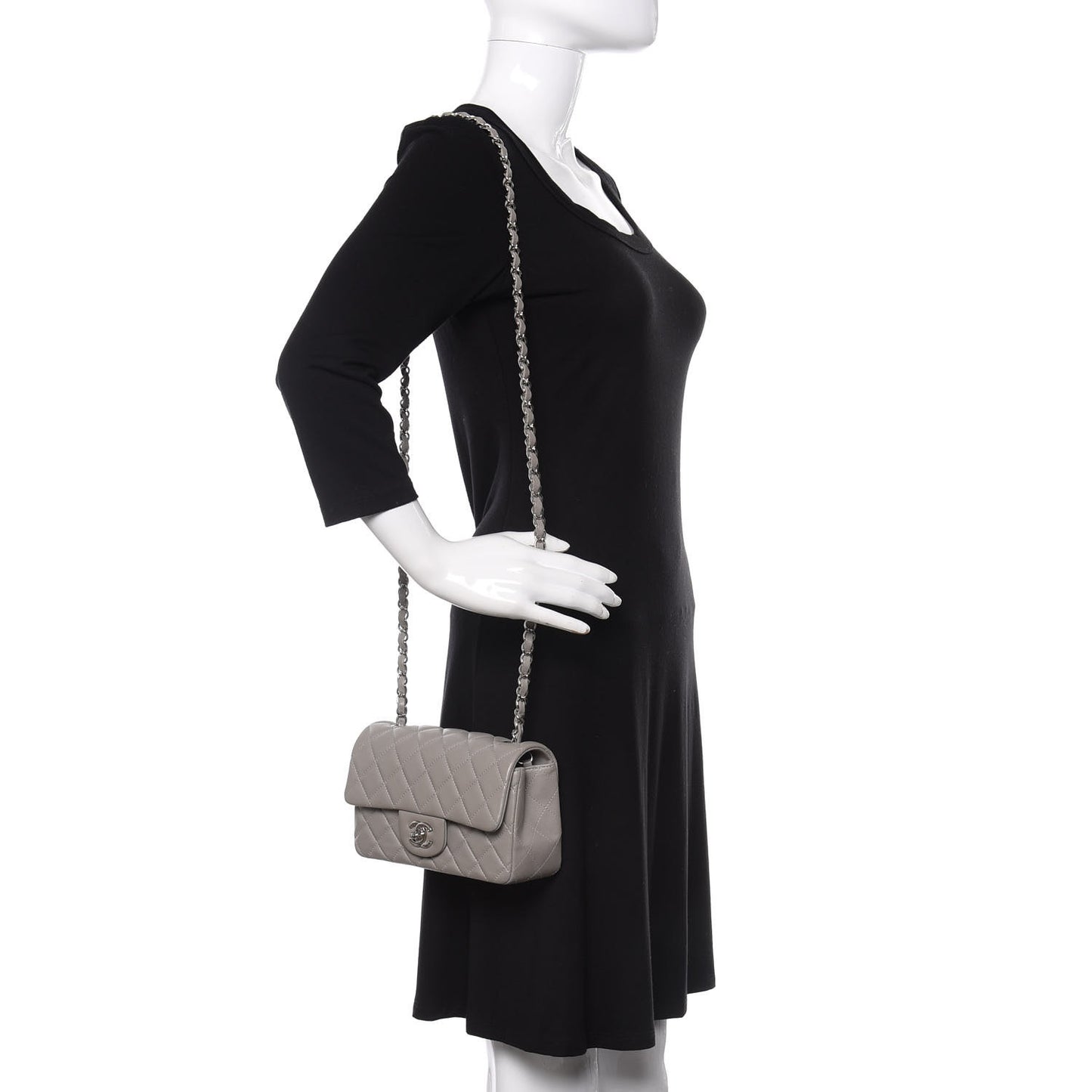 Lambskin Quilted Mini Rectangular Flap Grey