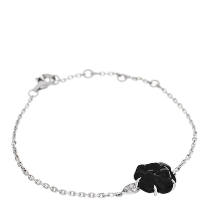 Chanel 18K White Gold Diamond Black Onyx Camelia Sculpte Bracelet 1 of 3