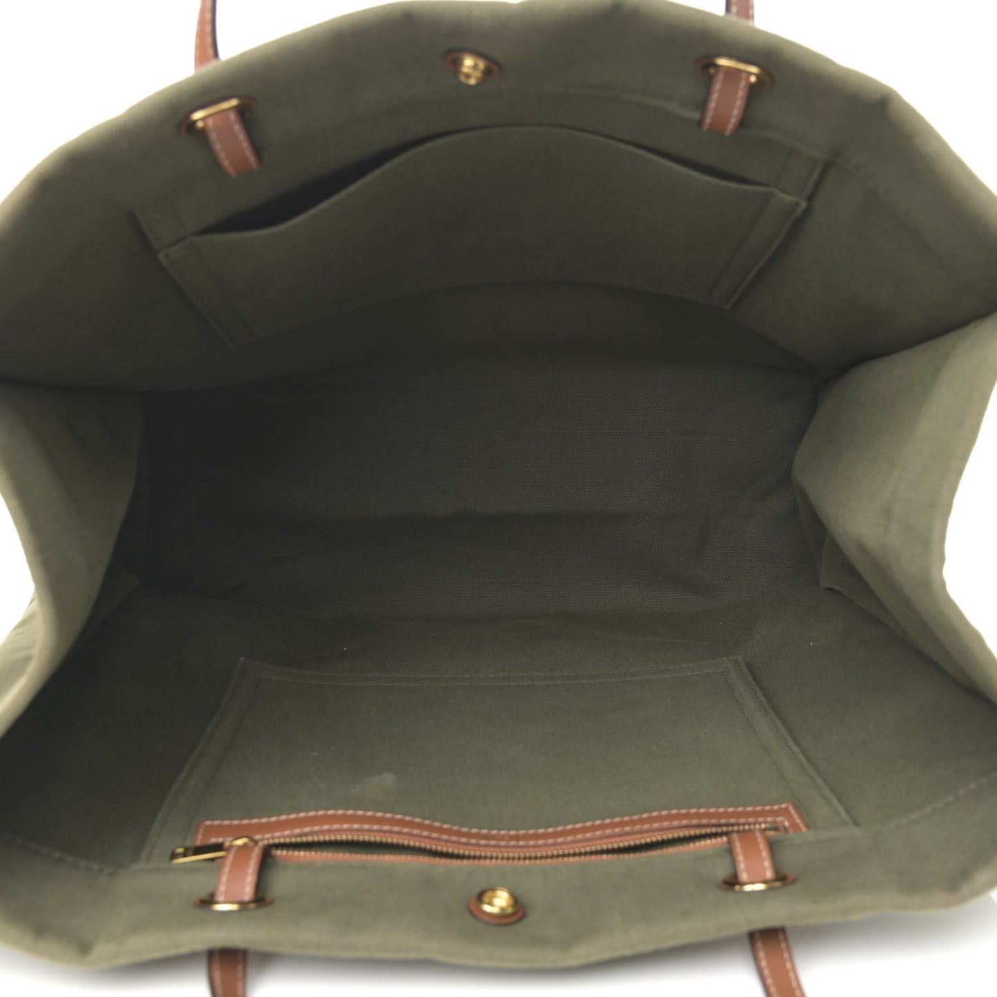 Canvas Calfskin Vertical Cabas Green