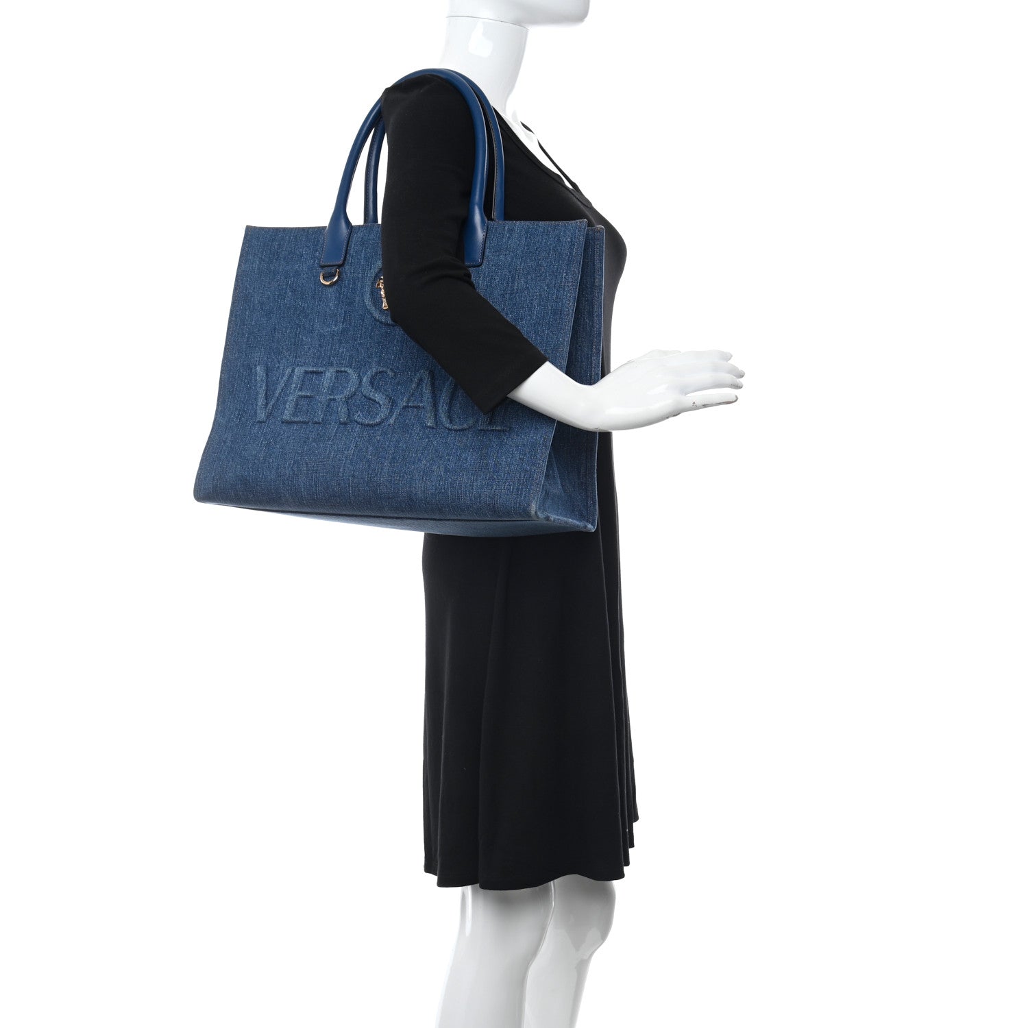 Versace Denim Calfskin La Medusa Tote Bag Blue 2 of 11