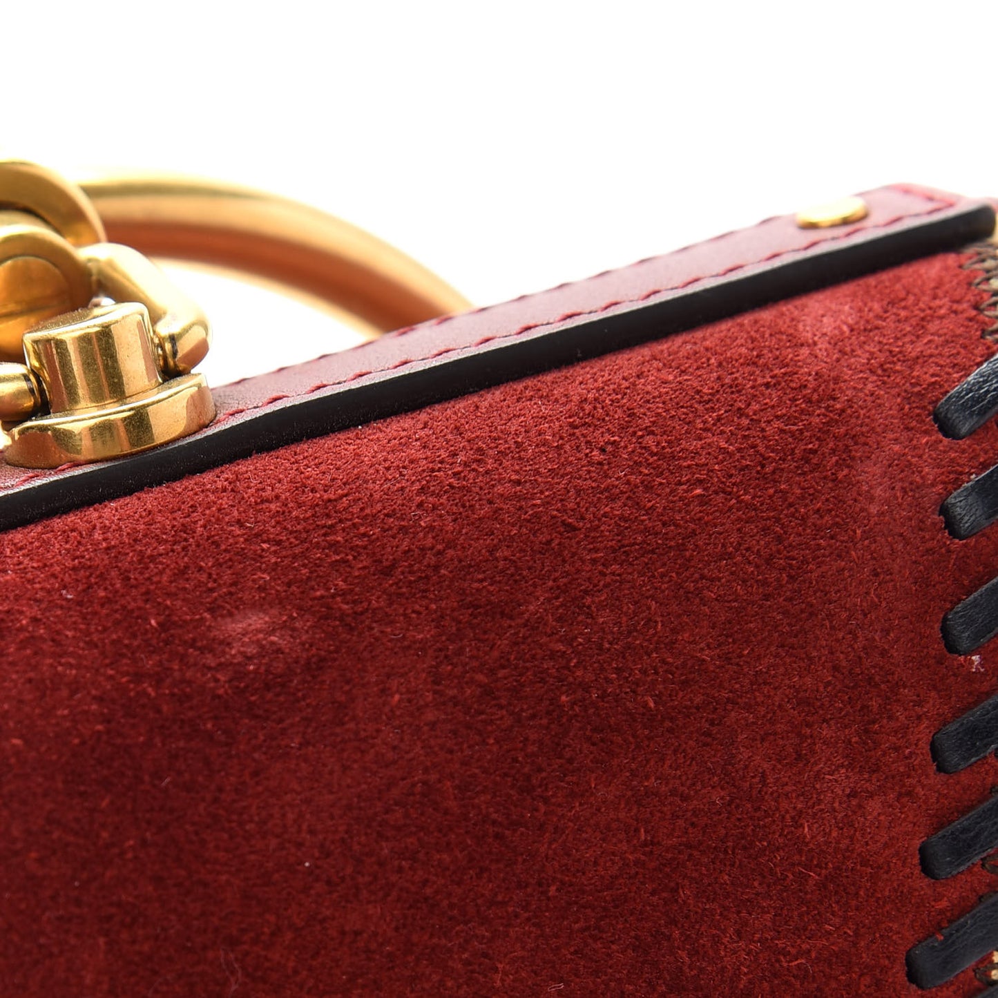 Calfskin Suede Patchwork Small Nile Bracelet Bag Red
