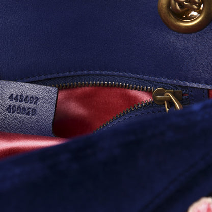 Gucci Velvet Matelasse Deer Embroidered Small GG Marmont Shoulder Bag Cobalt 7 of 11