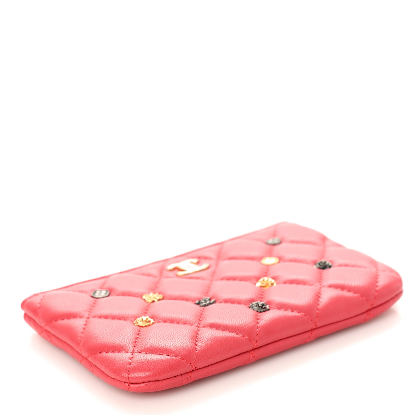 Lambskin Quilted Small Lucky Charms Cosmetic Case Pink