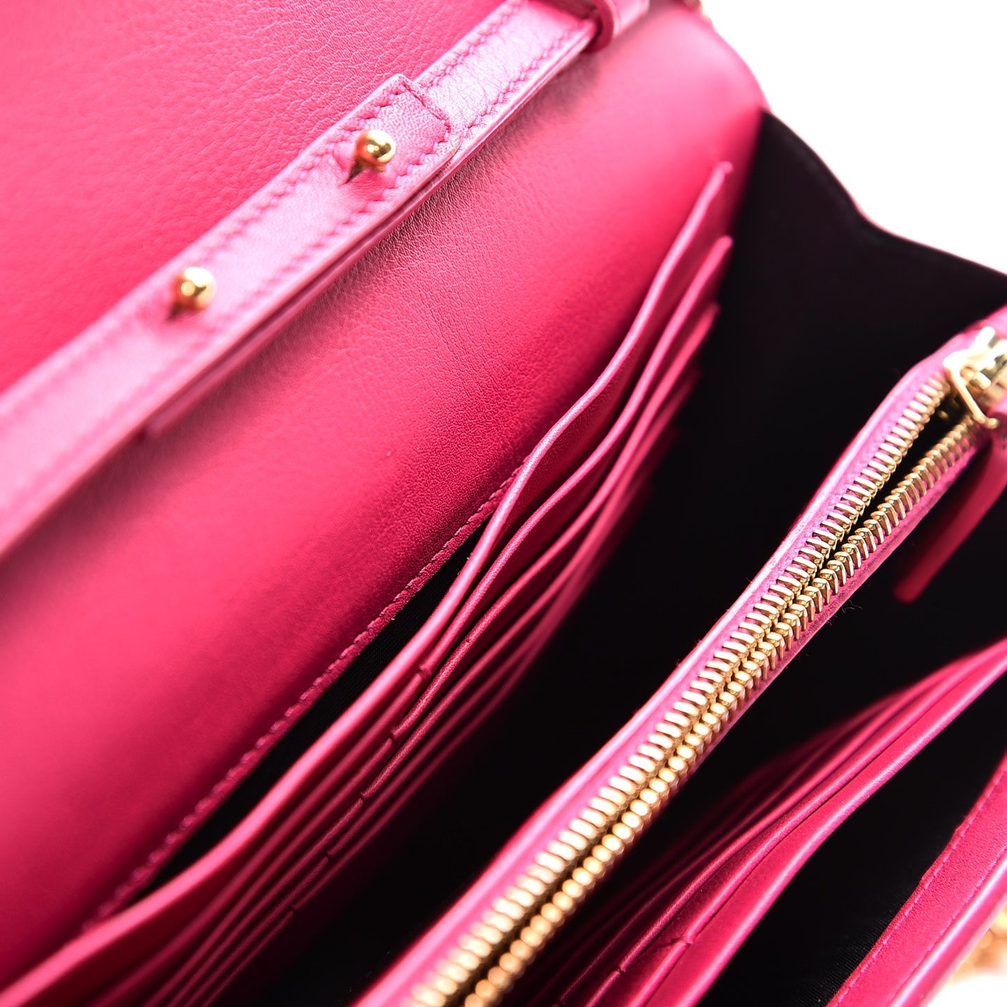 Calfskin Classic Y Ligne Chain Wallet Bubblegum