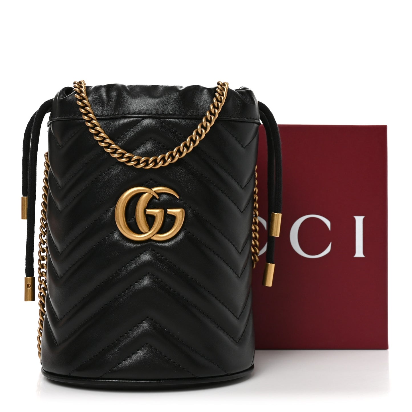 Calfskin Matelasse Mini GG Marmont 2.0 Bucket Bag Black