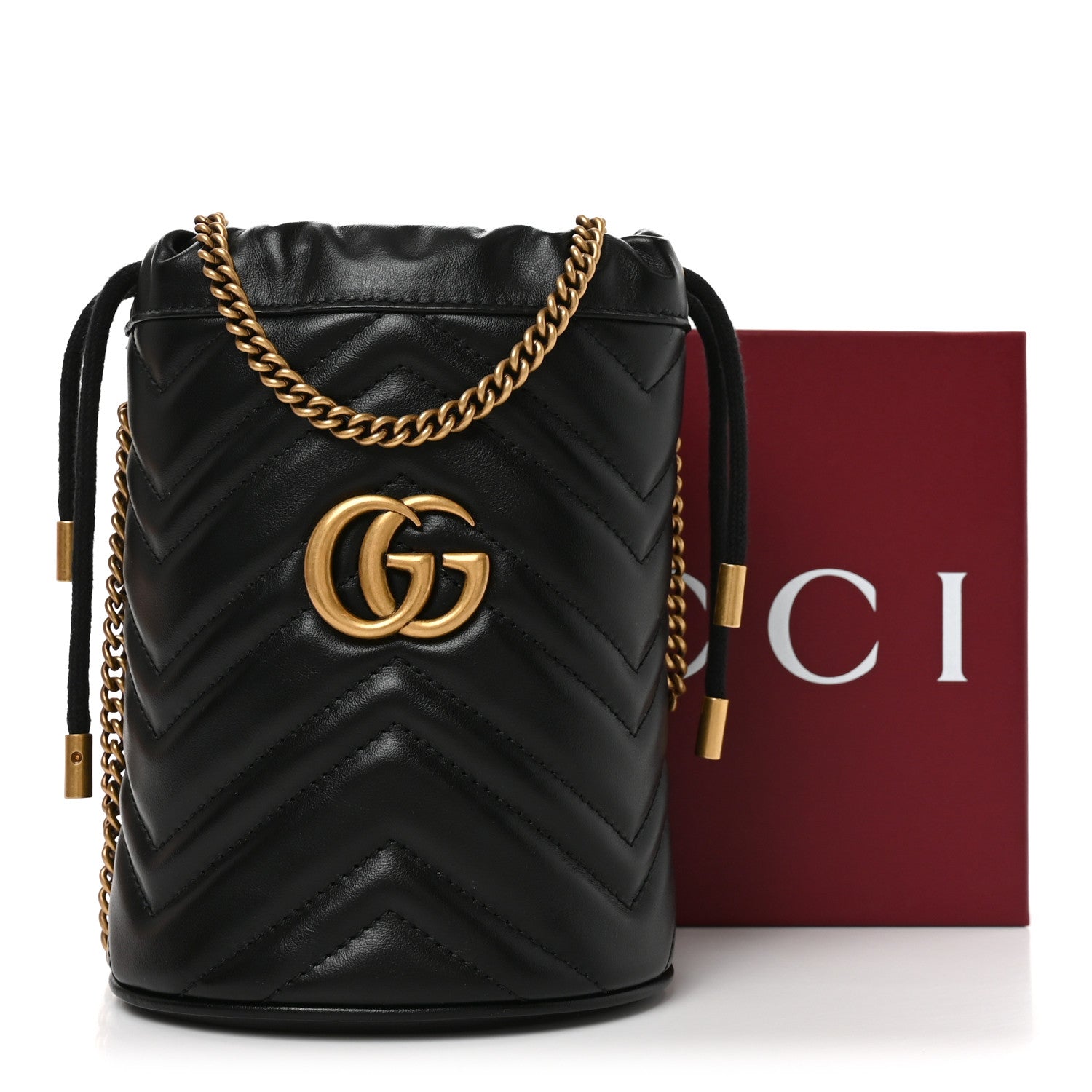 Gucci Calfskin Matelasse Mini GG Marmont 2.0 Bucket Bag Black 11 of 11