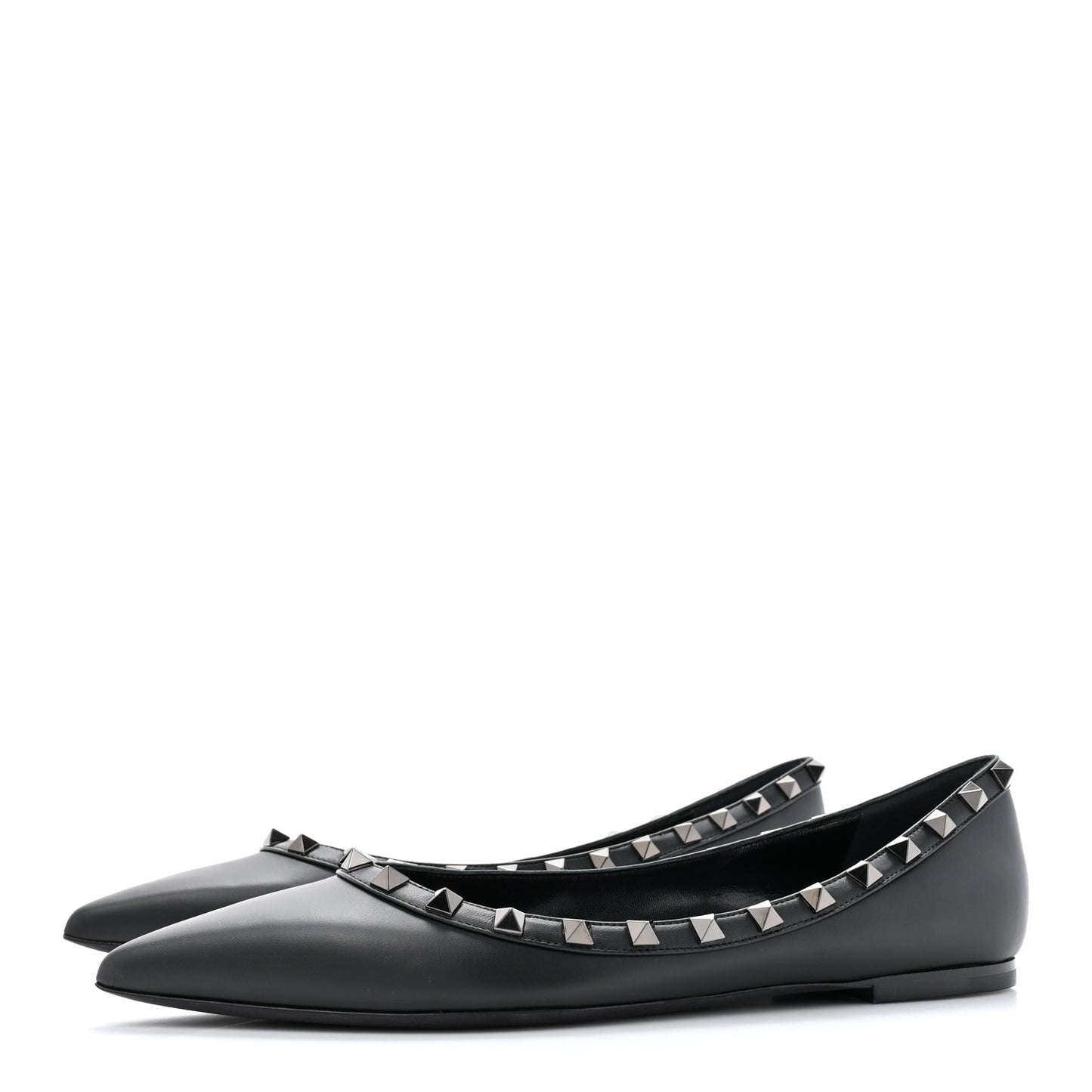 Calfskin Lacquered Monochrome Rockstud Ballerina Flats 39 Black