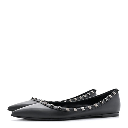 Valentino Garavani Calfskin Lacquered Monochrome Rockstud Ballerina Flats 39 Black 3 of 11