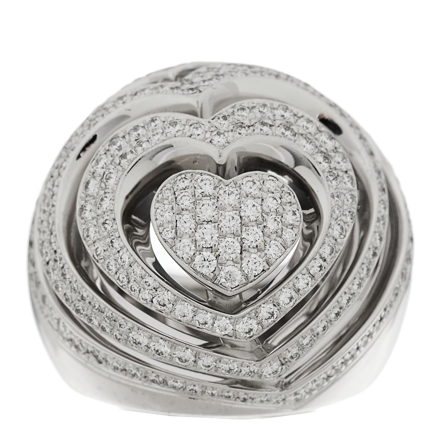 18K White Gold Diamond Heart Xtravaganza Cocktail Ring 54 6.75
