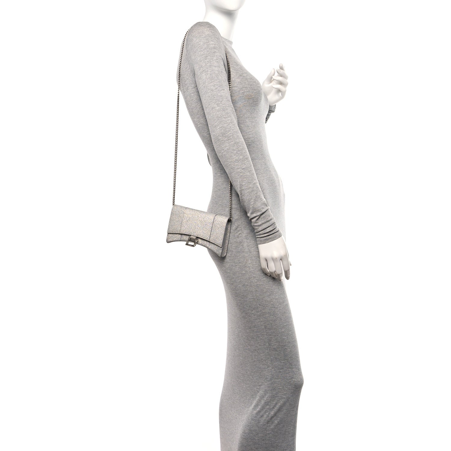 Balenciaga Sparkling Fabric XS Hourglass Wallet On Chain Silver 2 of 13