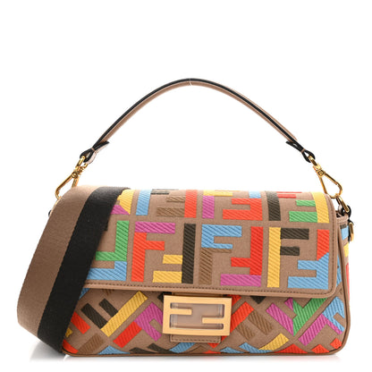 Fendi Canvas Vitello King FF Multicolor Embroidered Baguette Multicolor Cuoio 1 of 9