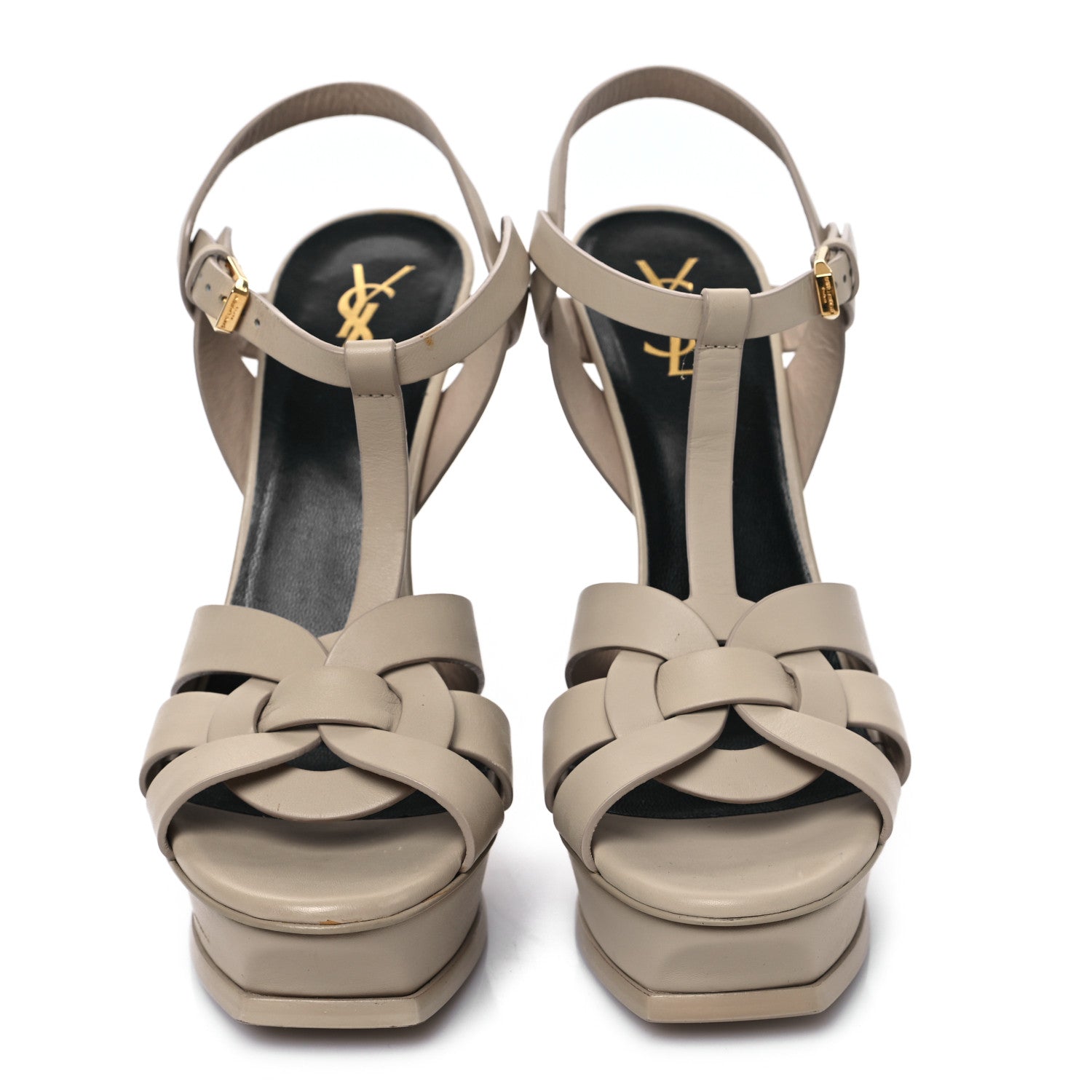 Saint Laurent Calfskin Tribute 105 Platform Sandals 41 Dark Beige 2 of 8