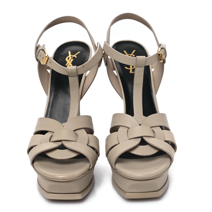 Saint Laurent Calfskin Tribute 105 Platform Sandals 41 Dark Beige 2 of 8