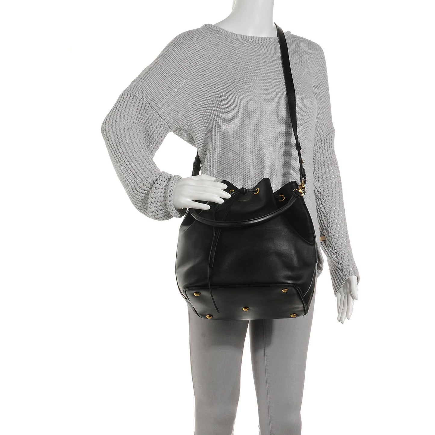 Leather Seau Bucket Bag Medium Black