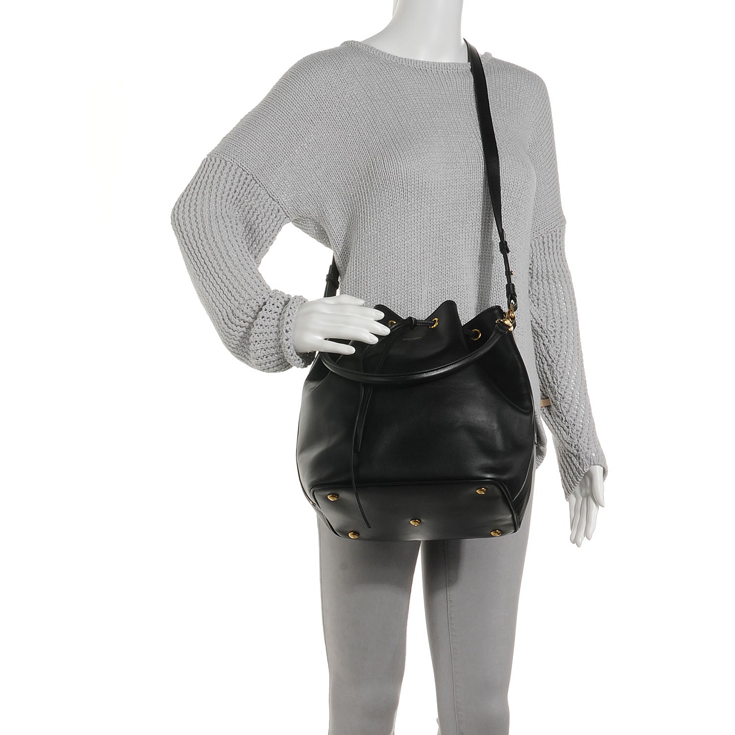 Saint Laurent Leather Seau Bucket Bag Medium Black 2 of 8