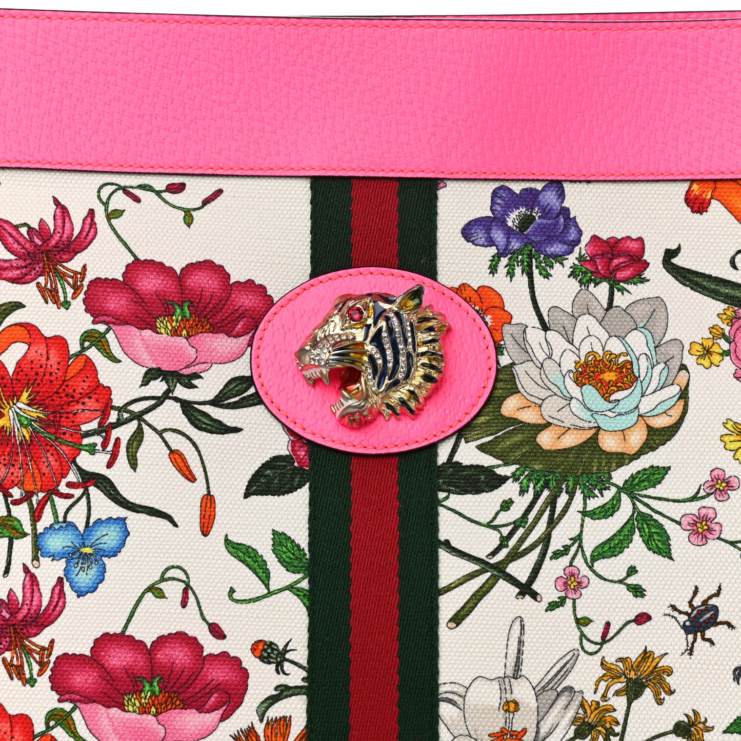 Canvas Flora Large Rajah Chain Tote White Multicolor Fuxia Fluo