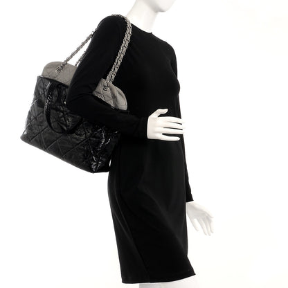 Chanel Glazed Calfskin Lambskin Quilted Portobello Tote Black Grey 2 of 11