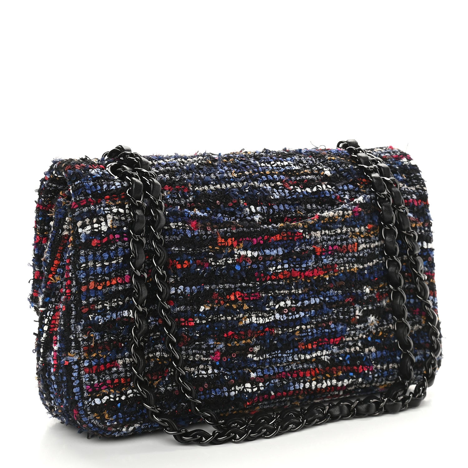 Chanel Tweed Sequin Chevron Quilted Medium Double Flap Multicolor 3 of 9