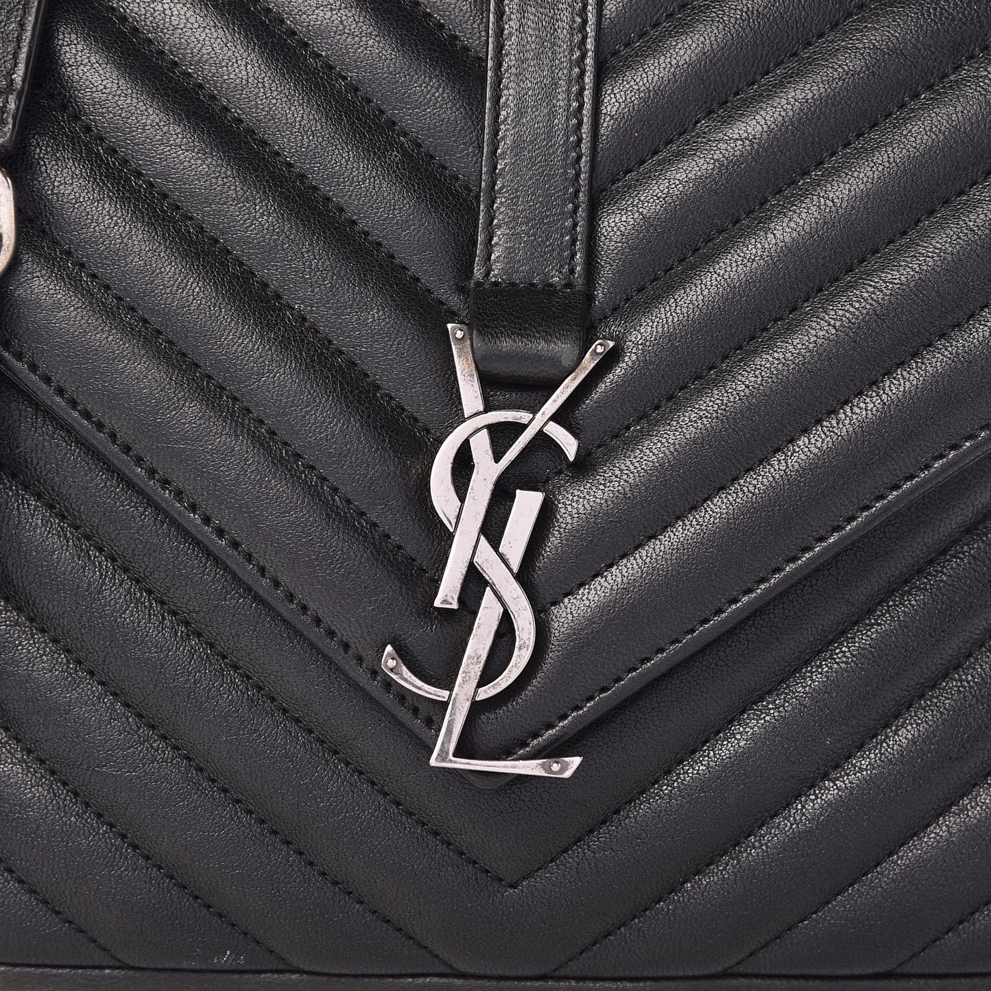 Sheepskin Matelasse Chevron Monogram Medium College Bag Black