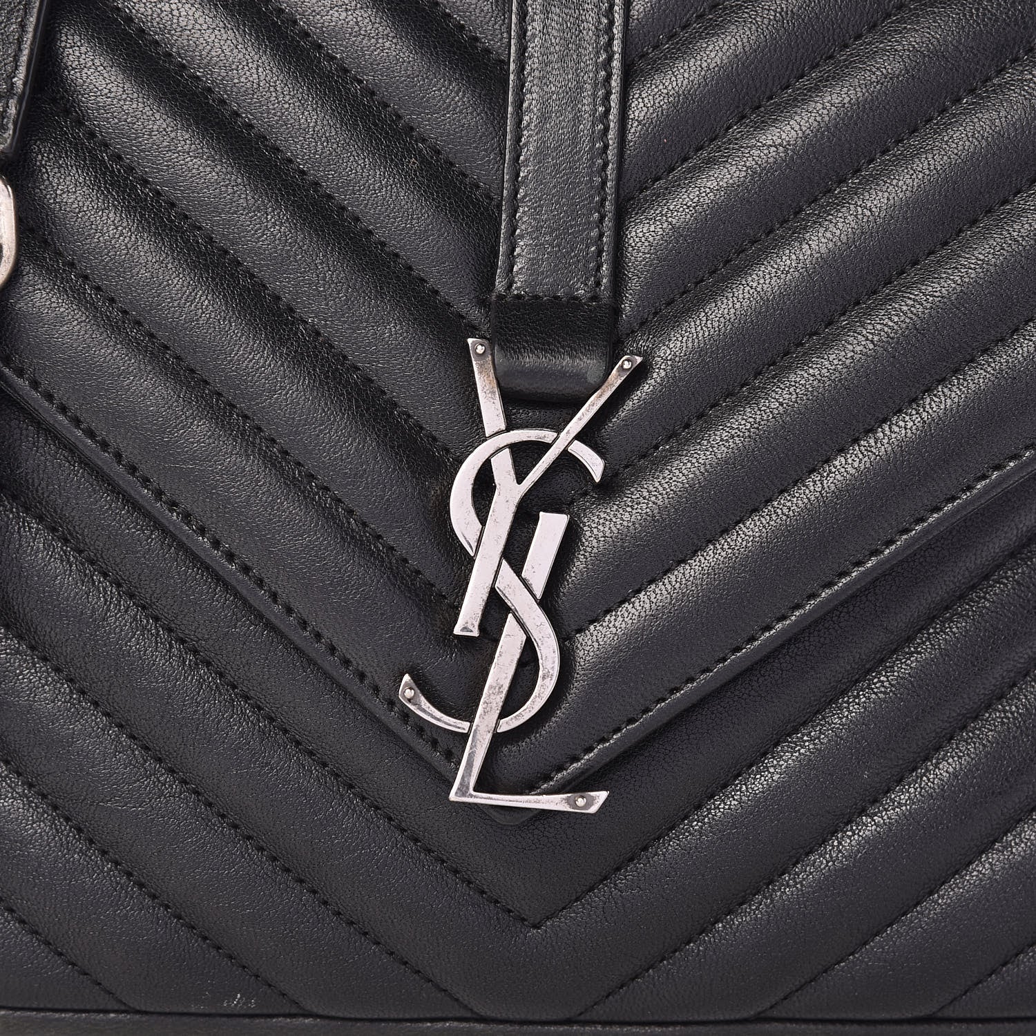 Saint Laurent Sheepskin Matelasse Chevron Monogram Medium College Bag Black 10 of 12
