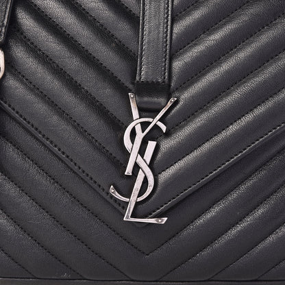 Saint Laurent Sheepskin Matelasse Chevron Monogram Medium College Bag Black 10 of 12