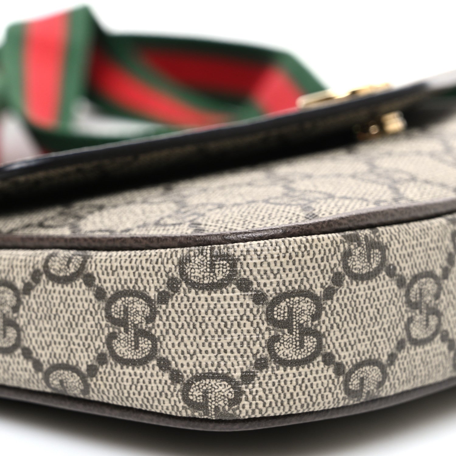 Gucci GG Supreme Monogram Textured Dollar Calfskin Web Mini Ophidia Envelope Shoulder Bag Beige Ebony New Acero 9 of 11
