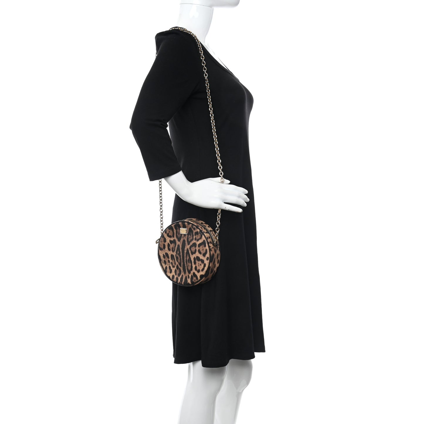 Dauphine Leopard Print Round Crossbody Black