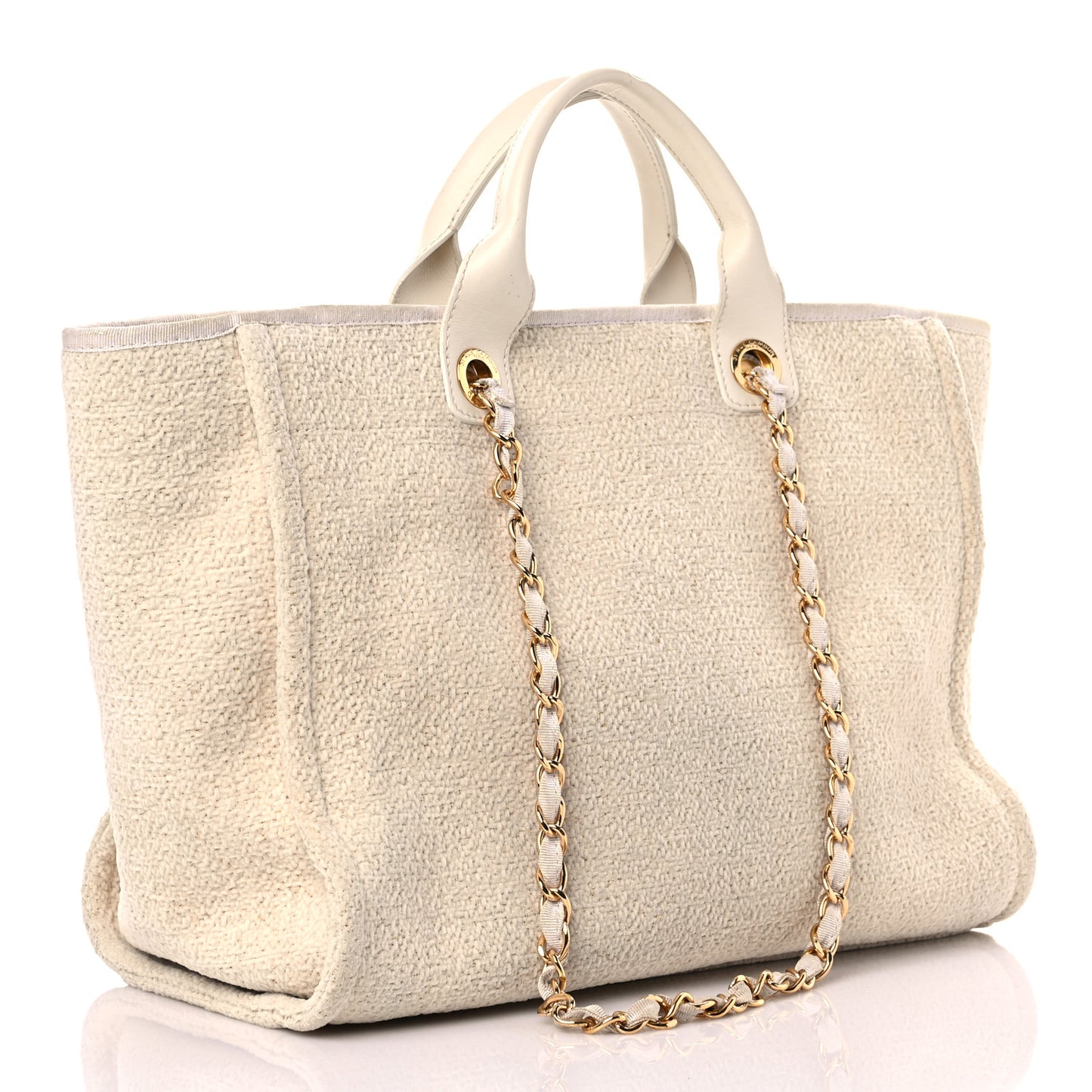 Lurex Boucle Medium Deauville Tote White