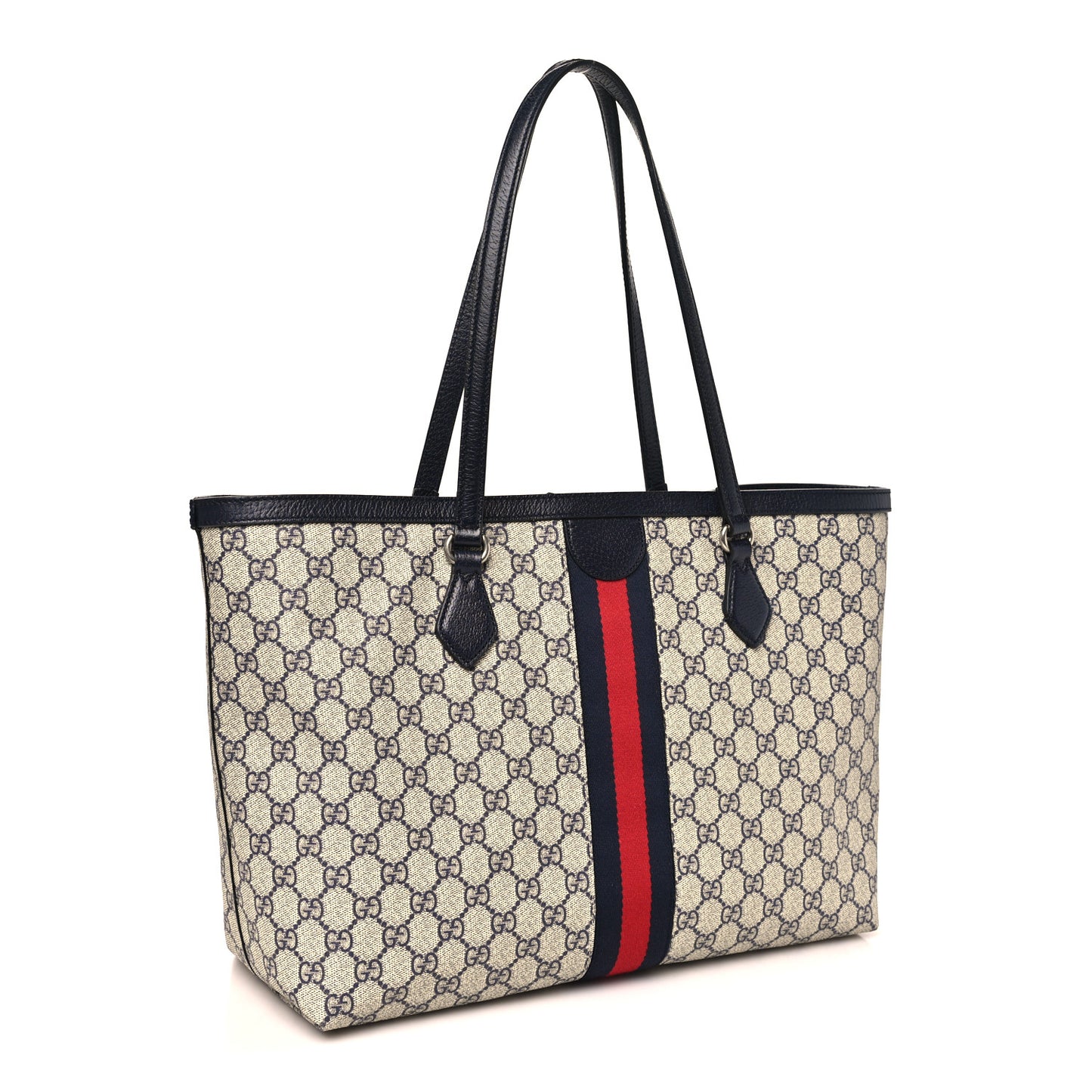 GG Supreme Monogram Textured Calfskin Web Medium Ophidia Shopping Tote Beige Blue