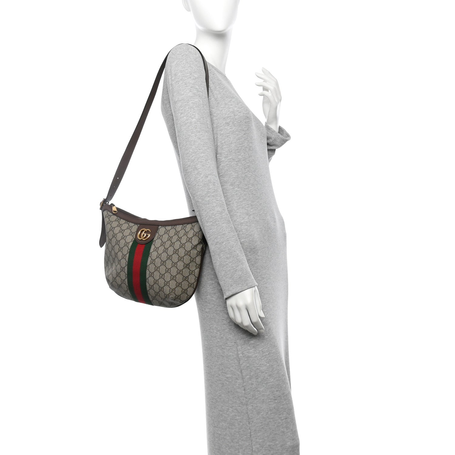 Gucci GG Supreme Monogram Web Small Ophidia Half Moon Hobo Brown 2 of 10
