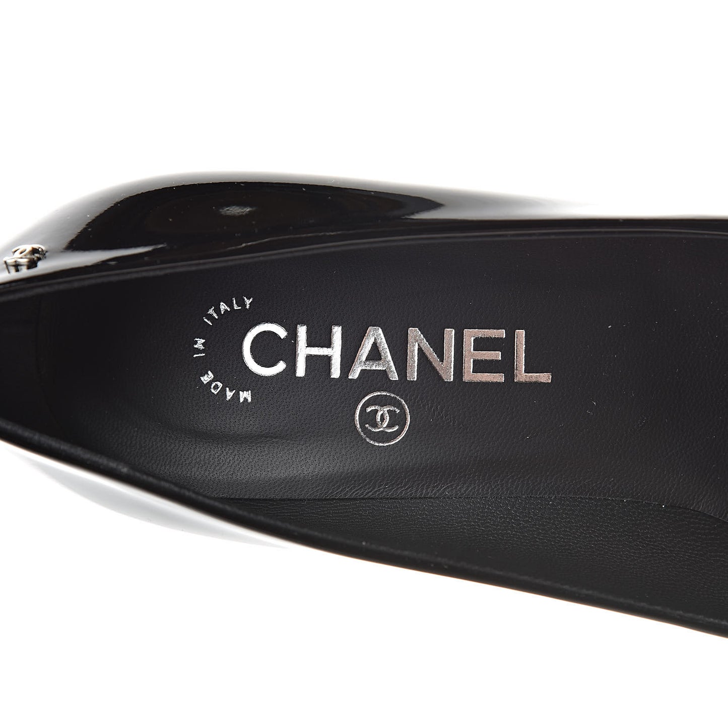 Patent Calfskin Cap Toe CC Pearl Pumps 36.5 Black