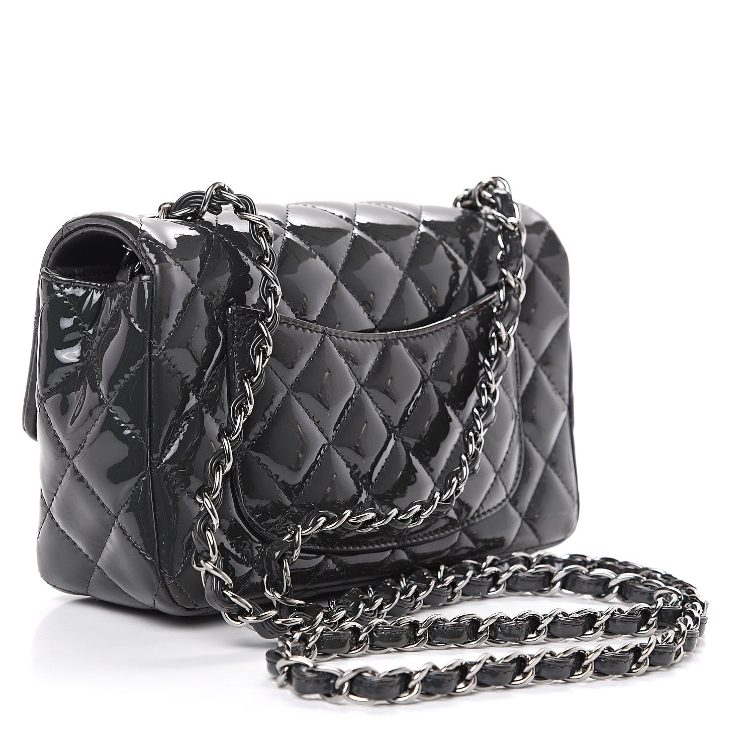 Chanel Patent Calfskin Quilted Mini Rectangular Flap Dark Grey 2 of 12