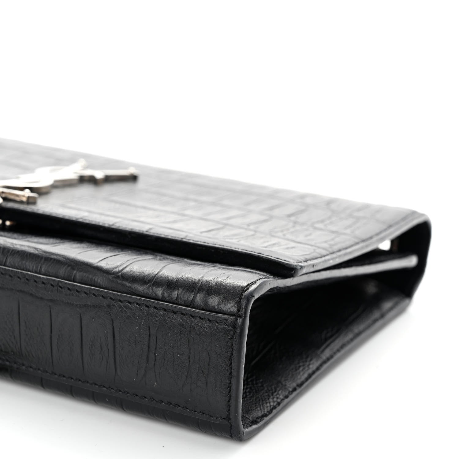 Saint Laurent Calfskin Crocodile Embossed Medium Classic Monogram Kate Tassel Satchel Black 9 of 11