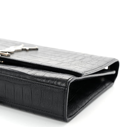Saint Laurent Calfskin Crocodile Embossed Medium Classic Monogram Kate Tassel Satchel Black 9 of 11