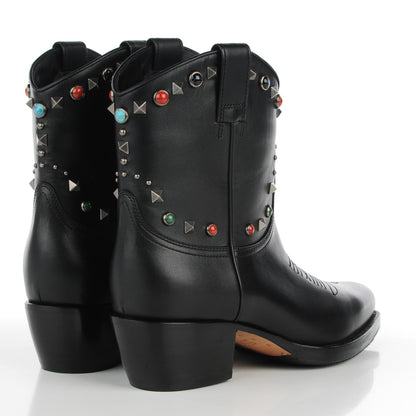 Valentino Garavani Calfskin Rockstud Rolling Cowboy Ankle Boots 39 Black 4 of 9
