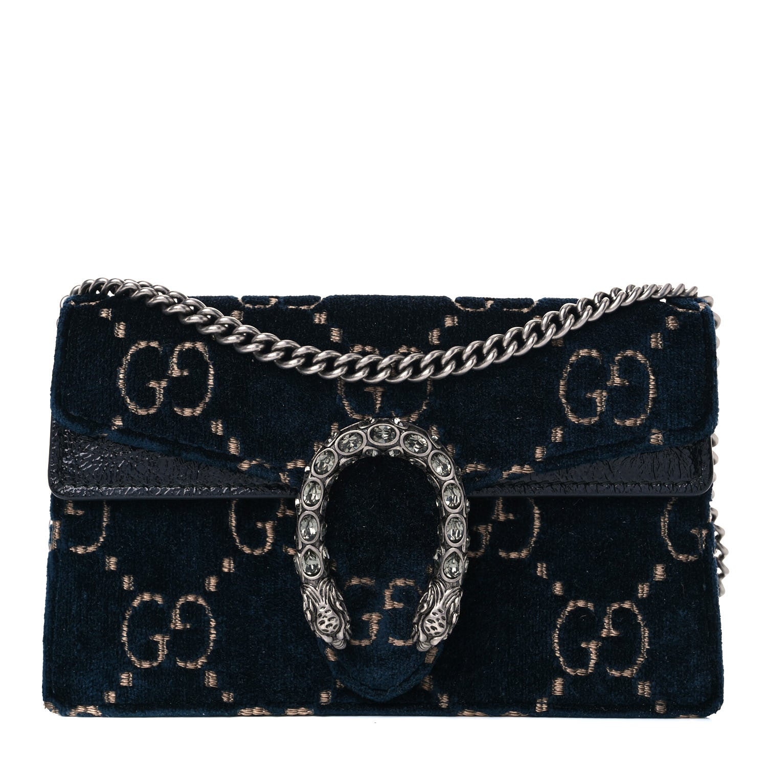 Gucci Velvet GG Monogram Super Mini Dionysus Shoulder Bag Blue Beige Black 1 of 13